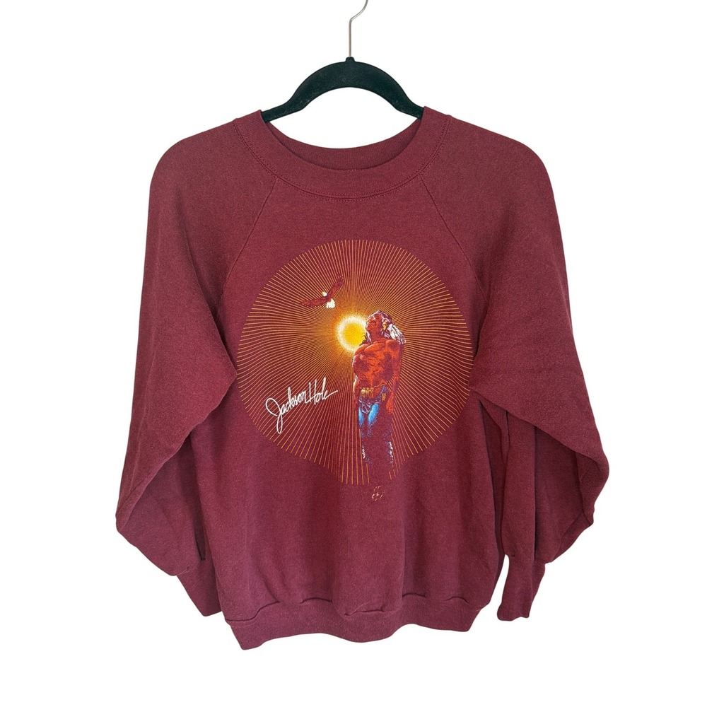 Vintage 90's Signal Jackson Hole Native American Eagle Sweatshirt Maroon Mens L